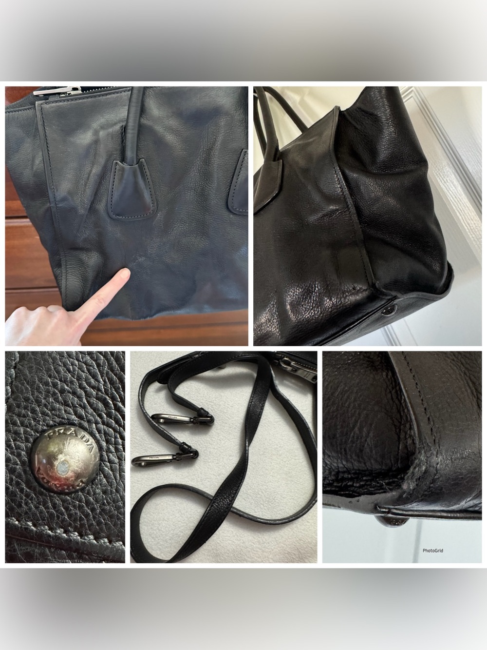 Prada AUTHENTIC Glacé Calf Twin Pocket Black Leather 2-Way Tote Bag - Picture 11 of 16
